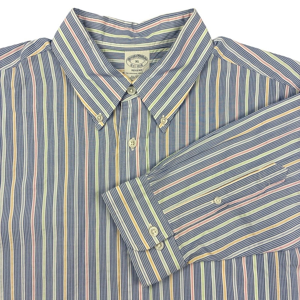 Brooks Brothers Regent Pastel Stripe Long Sleeve Button Down Shirt Men XL Preppy